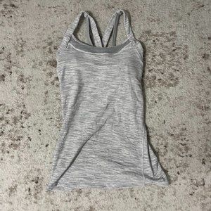 Lululemon White Tank with Grey Stripes + Built in Bra - Size 4